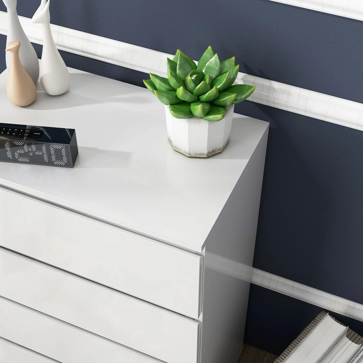 HOMCOM 5-Drawer Modern Dresser, High Gloss Storage Drawer Unit for Bedroom, White