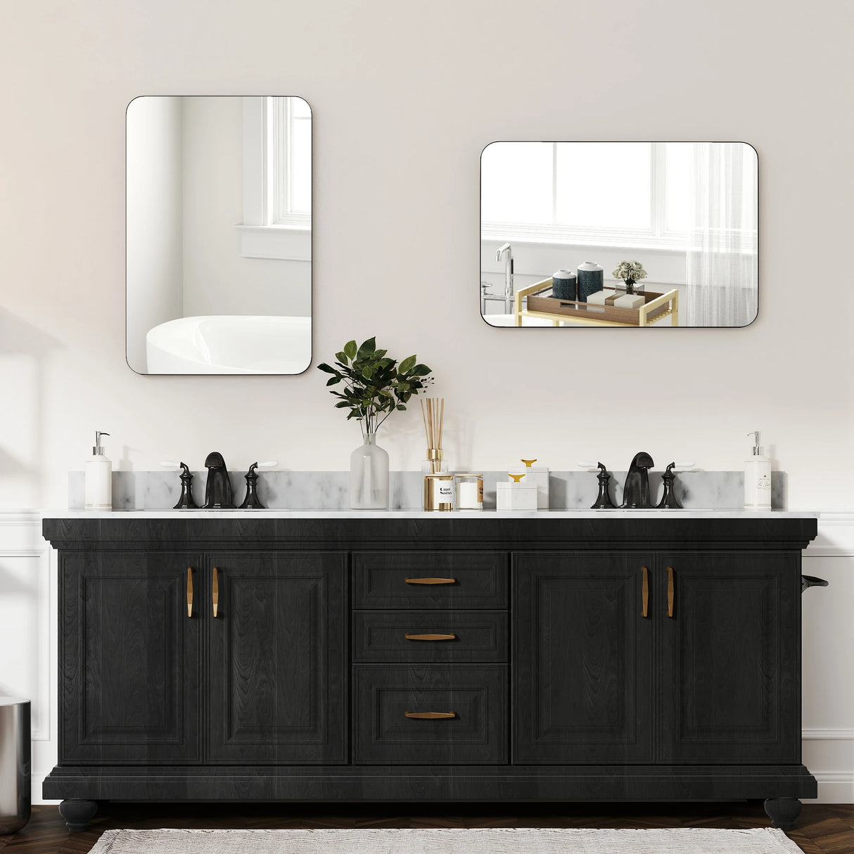 HOMCOM 90 x 60cm Curved Bathroom Mirror - Black