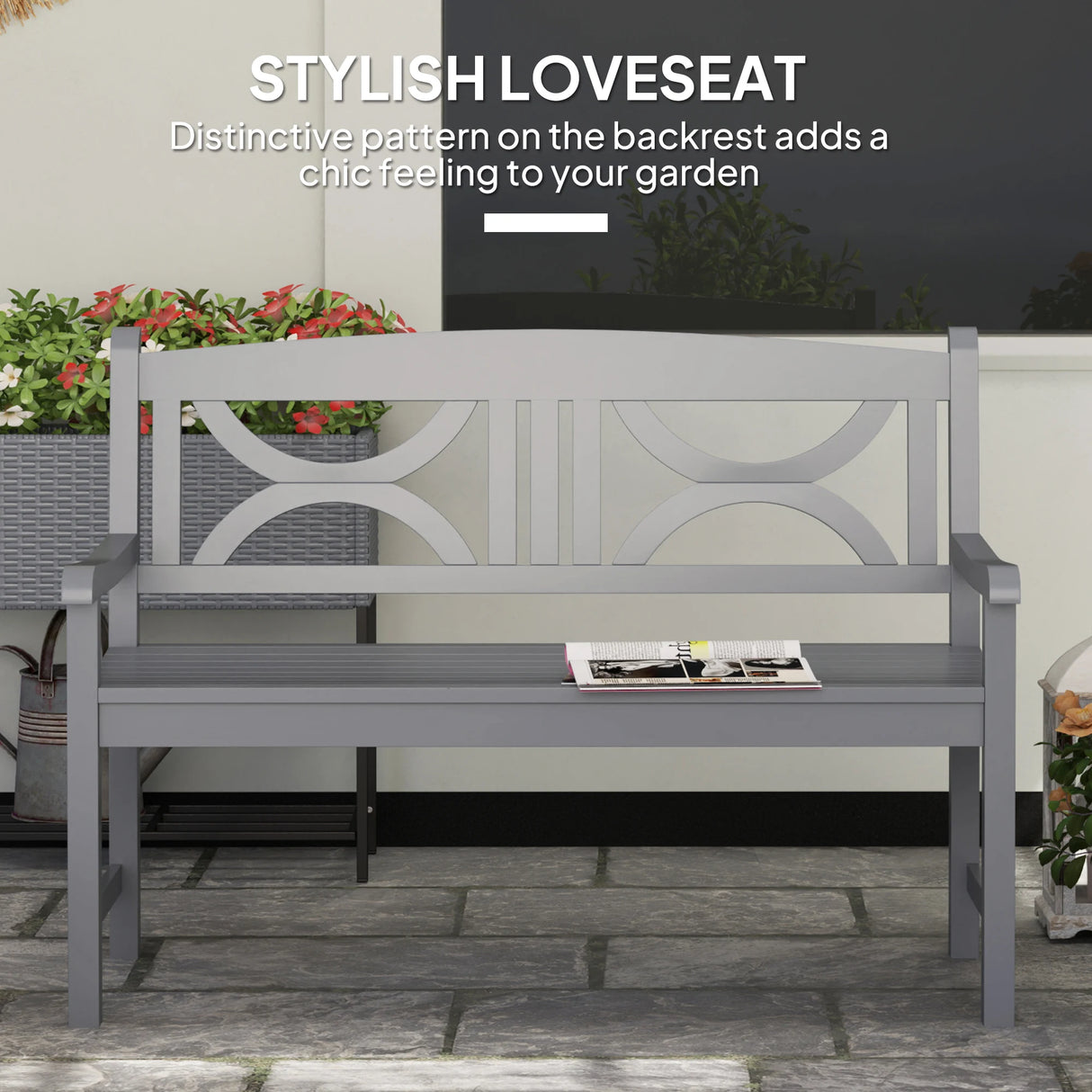 Outsunny 2-Seater Wooden Garden Bench Outdoor Patio Loveseat for Porch, Grey