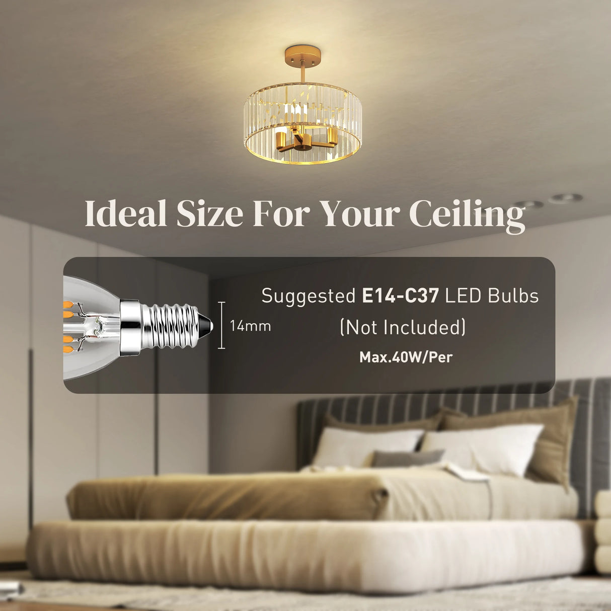 HOMCOM Crystal Ceiling Light Fixture, Semi Flush Mount Modern Crystal Chandelier Ceiling Light for Living Room, Bedroom, Hallway, Dining Room, E14 Base 3-Lights, Bulbs Not Included, Gold Tone