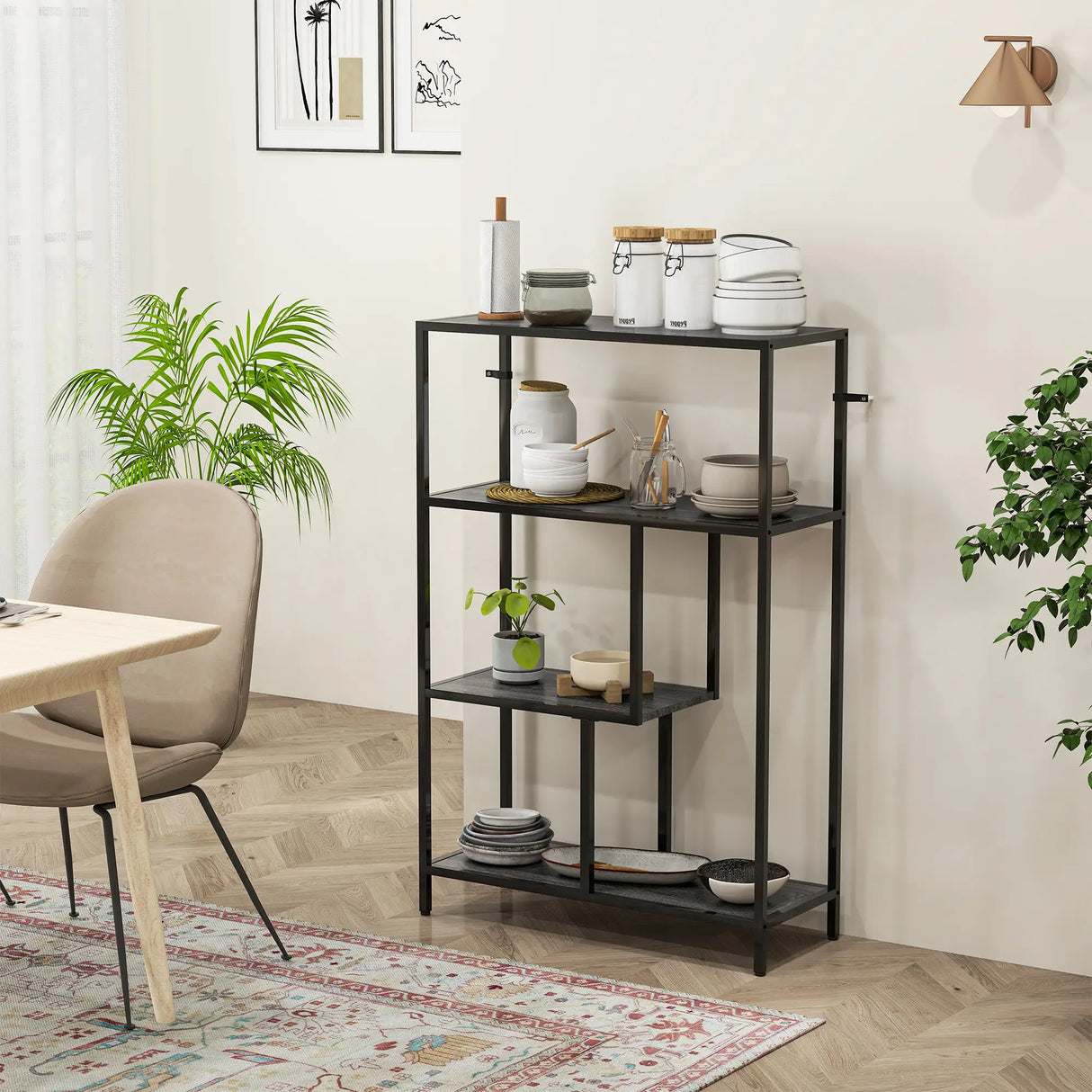 HOMCOM 4-Tier Bookshelf with Open Shelves - Charcoal Grey
