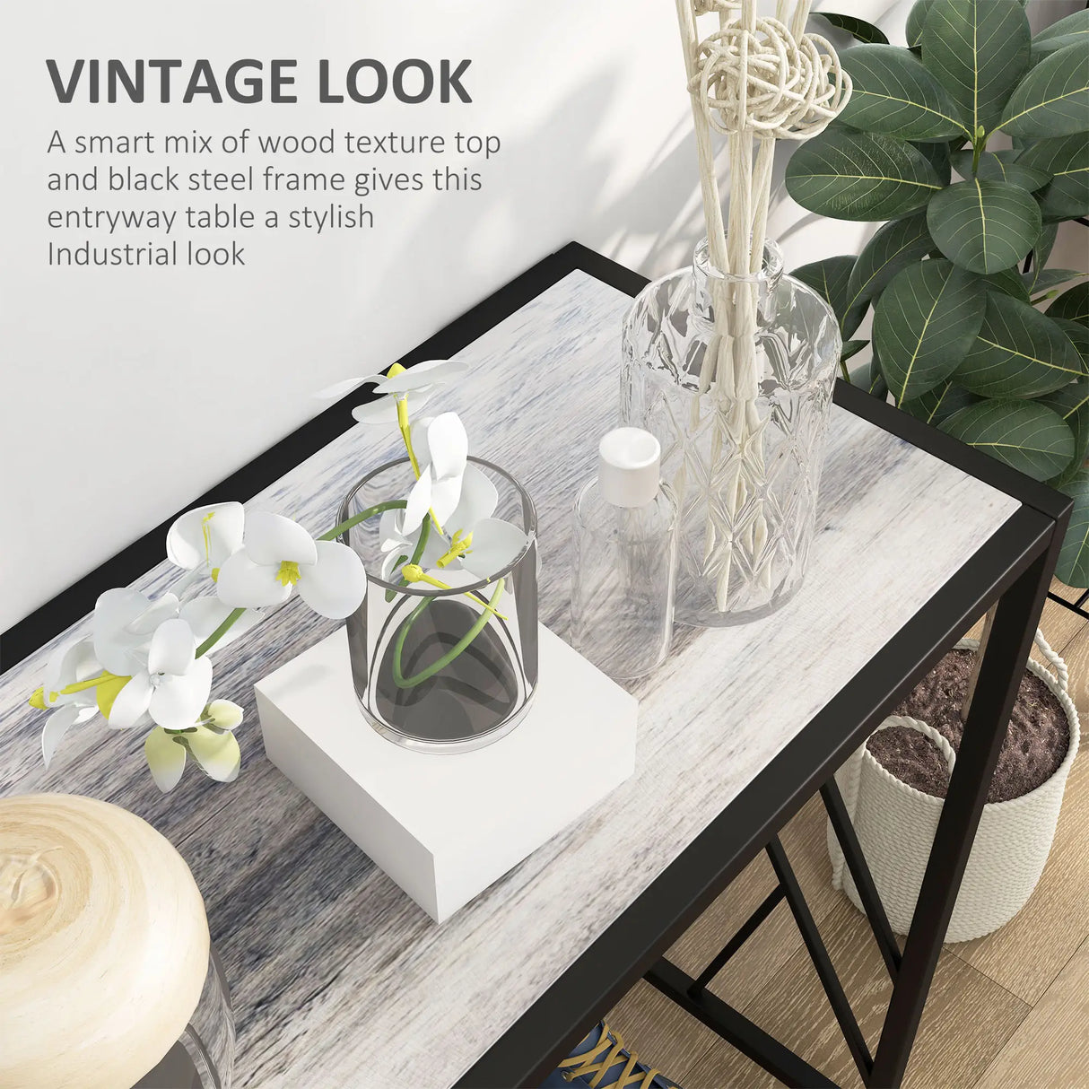 HOMCOM Console Table, Industrial Sofa Table with Metal Frame for Living Room, Hallway, 120 cm, Grey