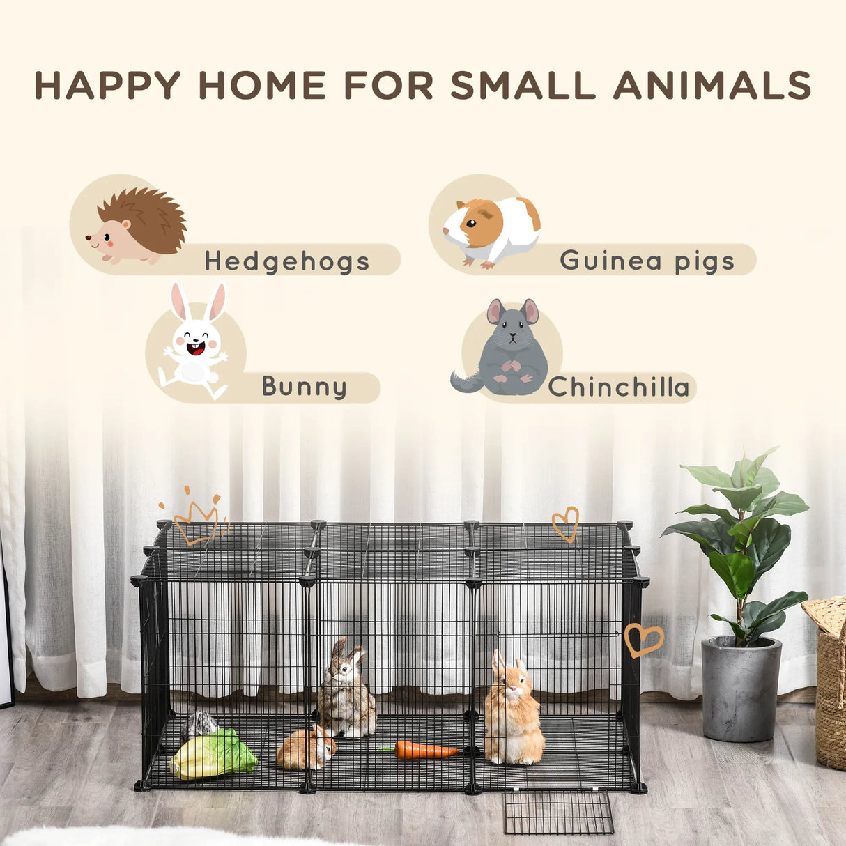 PawHut Pet Playpen DIY Small Animal Cage Metal Fence with Door, 22 Pieces, for Bunny Chinchilla Hedgehog Guinea Pig