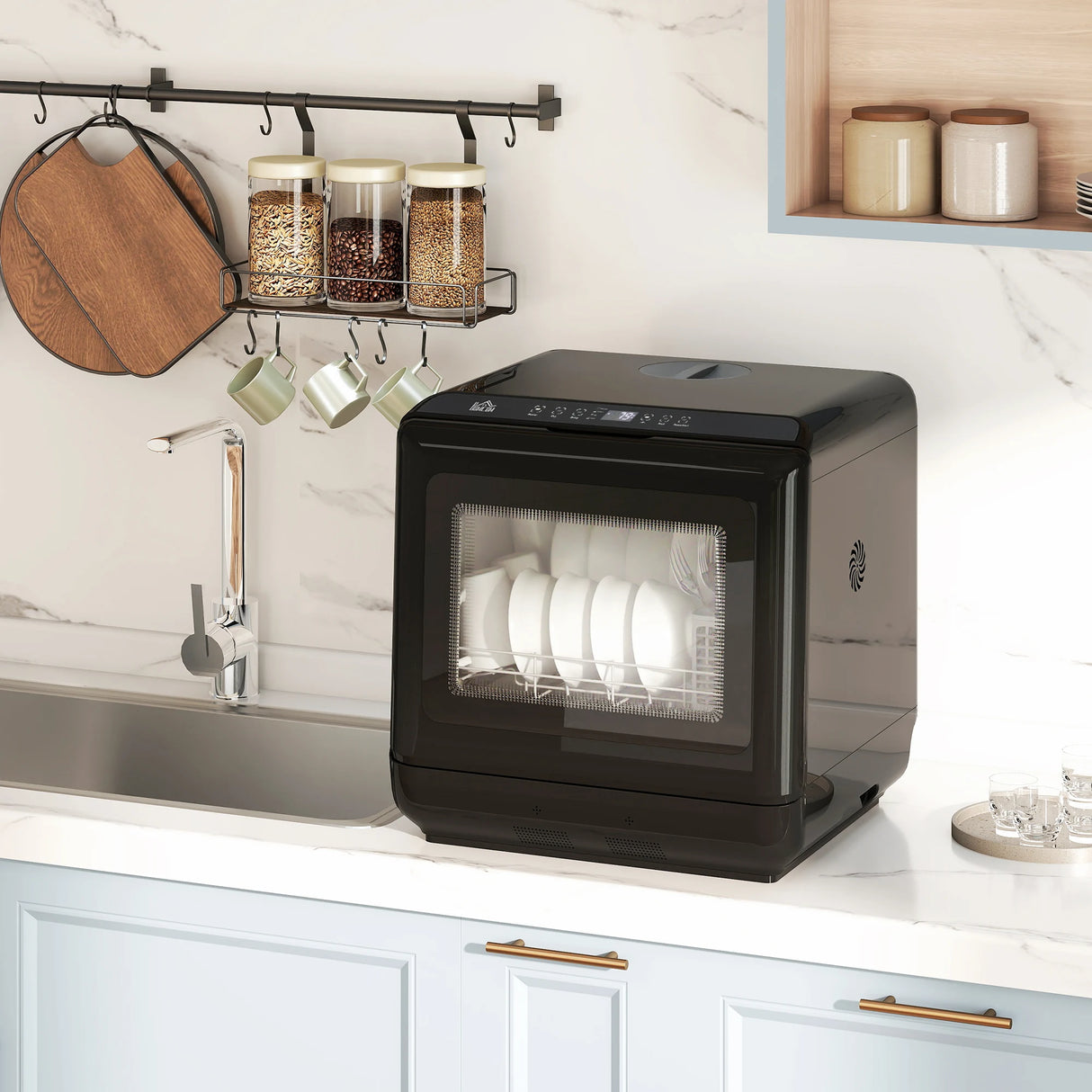 HOMCOM 6L Five-Mode Tabletop Dishwasher - Black