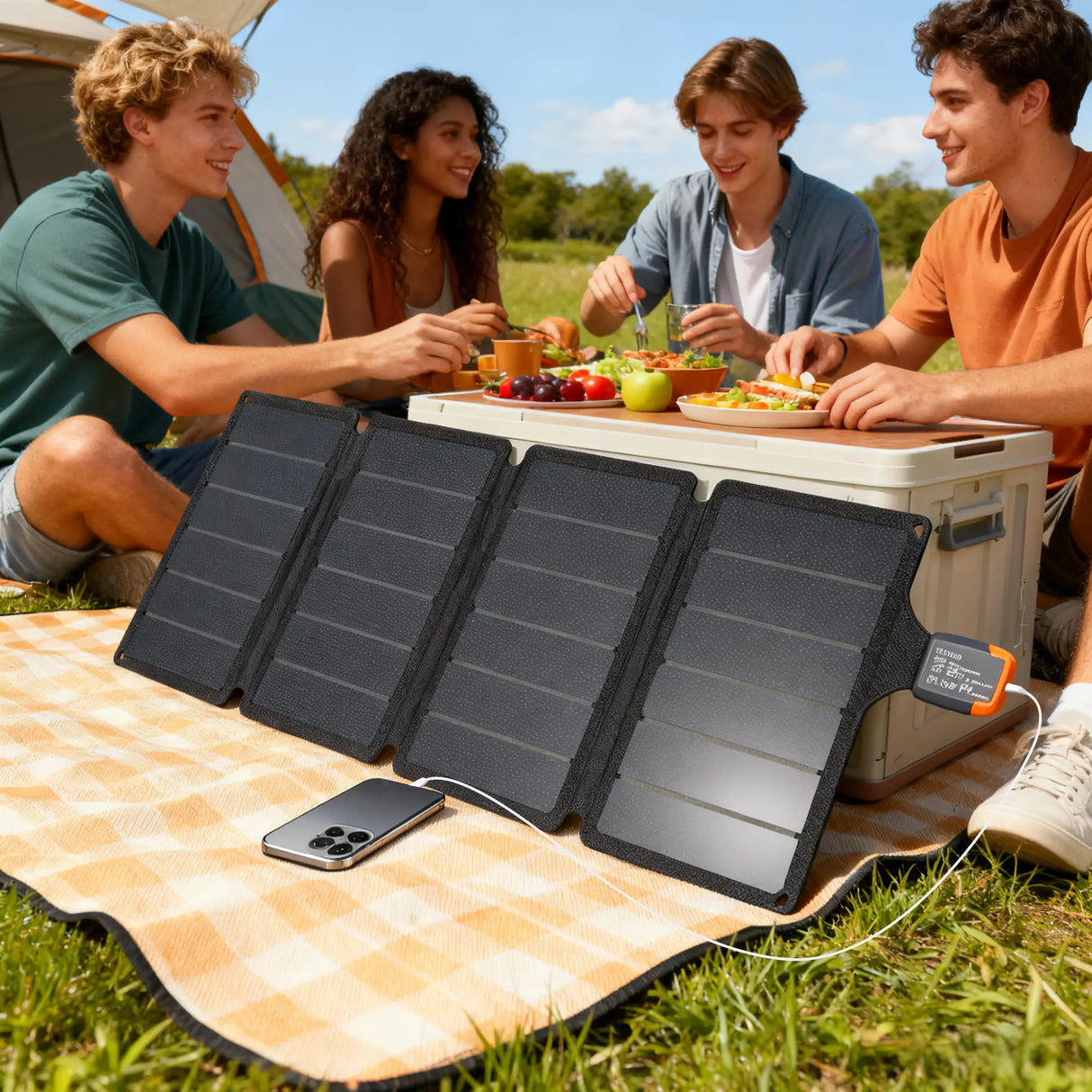 HOMCOM 36W Foldable Solar Panel, Portable Solar Charger Type-C to USB-A Charging Port, Power Supply for Outdoor