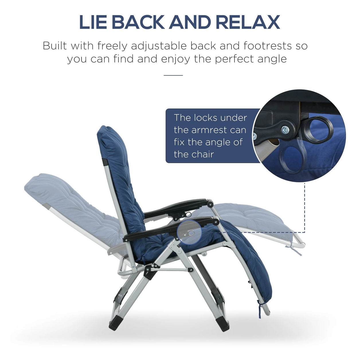 Outsunny 2pc Reclining Zero Gravity Sun Loungers ,Folding Chaise Lounge Chair with Cushions, Blue