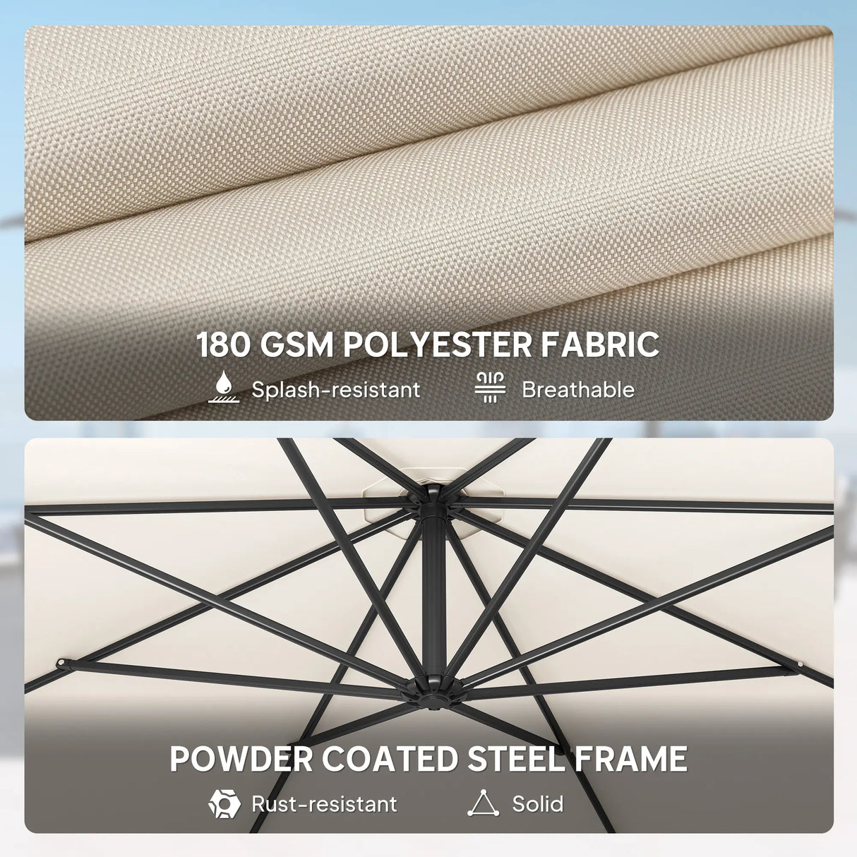 Outsunny 3 m Overhanging Cantilever Parasol, with Cross Base - Cream White