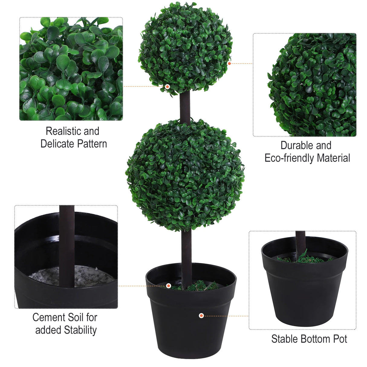 Outsunny Set of 2 Artificial Boxwood Ball Topiary Trees Potted Decorative Plant Indoor Dcor (67cm)