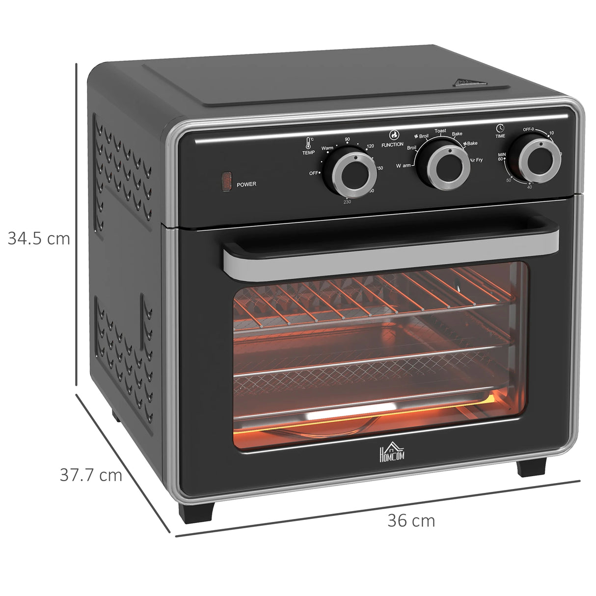 HOMCOM 20L 90-230 Mini Convection Oven, with Air Fry Function - Black