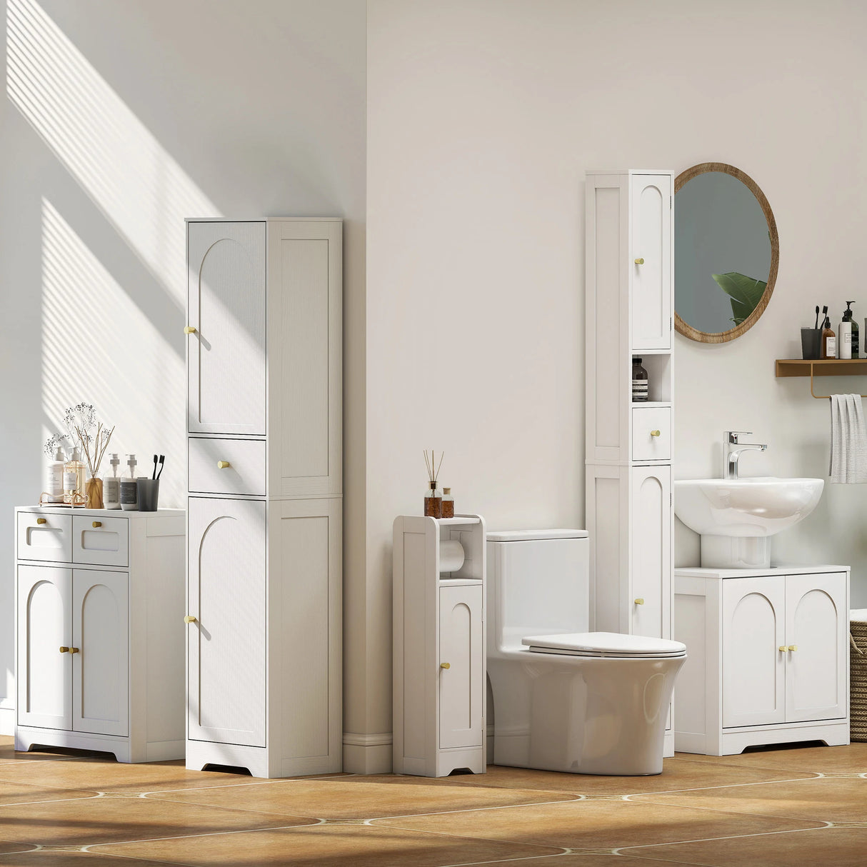 HOMCOM Under Sink Bathroom Cabinet with 2 Arch Doors - White