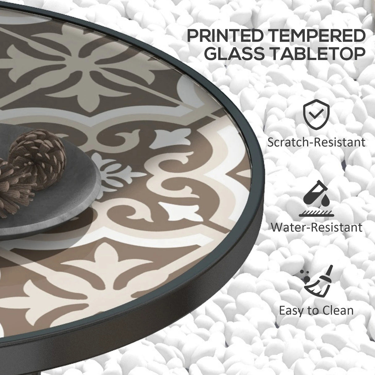 Outsunny 60 Garden Table, with Glass Printed Tabletop - Brown
