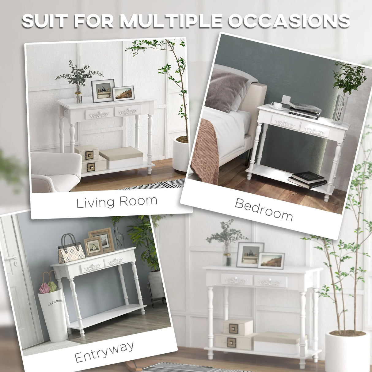 HOMCOM Console Table Modern Sofa Side Desk with Storage Shelves Drawers for Living Room Entryway Bedroom White