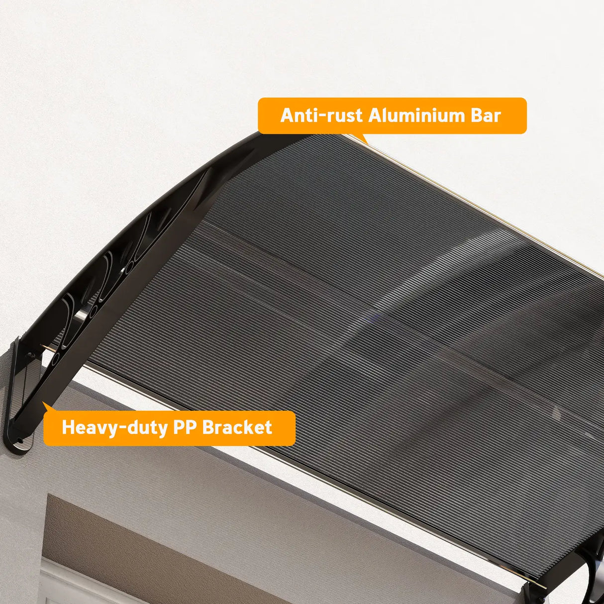 Outsunny Front Door Canopy Outdoor Awning Aluminium Rigid Plastic Polycarbonate Rain Shelter UV Water Rain Resistant 100 x 75cm Black