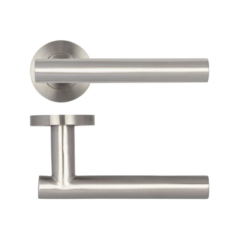 Atlanta Door Handles on Rose Grade 201 Satin Stainless Steel