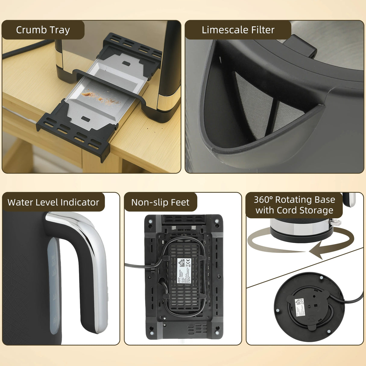 HOMCOM Sleek Textured Kettle and Toaster Set - Black