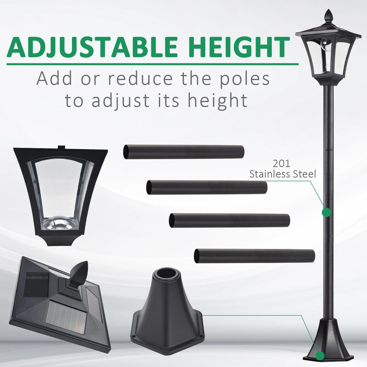 Outsunny 2 Pieces Outdoor Garden Solar Post Lamp Sensor Dimmable LED Lantern Bollard Pathway 1.6M Tall Black