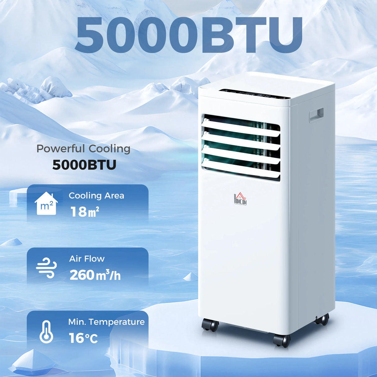 HOMCOM Portable Air Conditioner 5000 BTU, 4-in-1 Cooling, Dehumidifier, Fan, Sleep Mode, Air Conditioning Unit with Digital Display & Remote Control, 24H Timer, Window Venting Kit, for Room up to 18m2