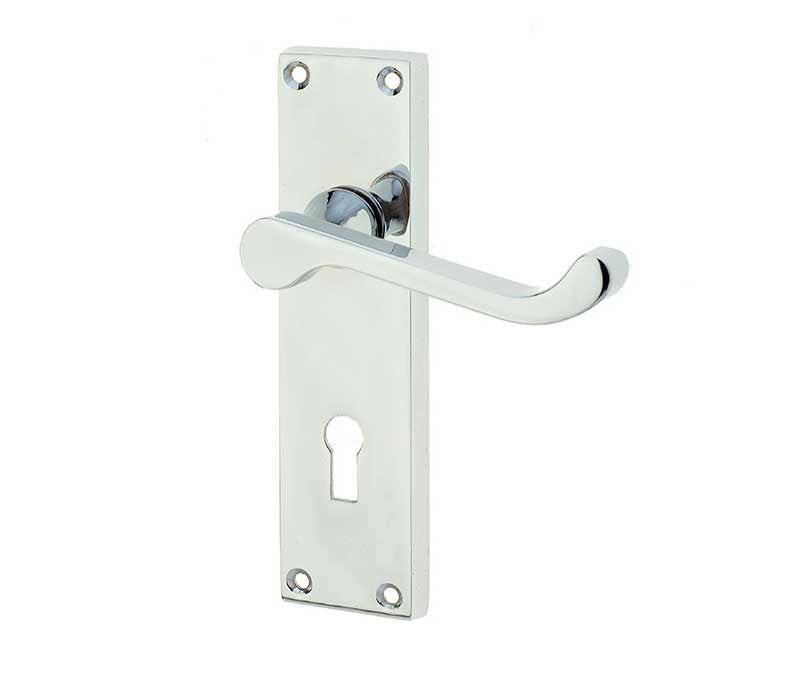 Victorian Scroll Door Handle on Lockplate Polished Chrome
