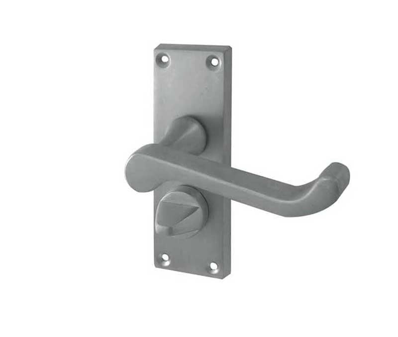 Victorian Scroll Door Handle on Privacy Plate Satin Chrome