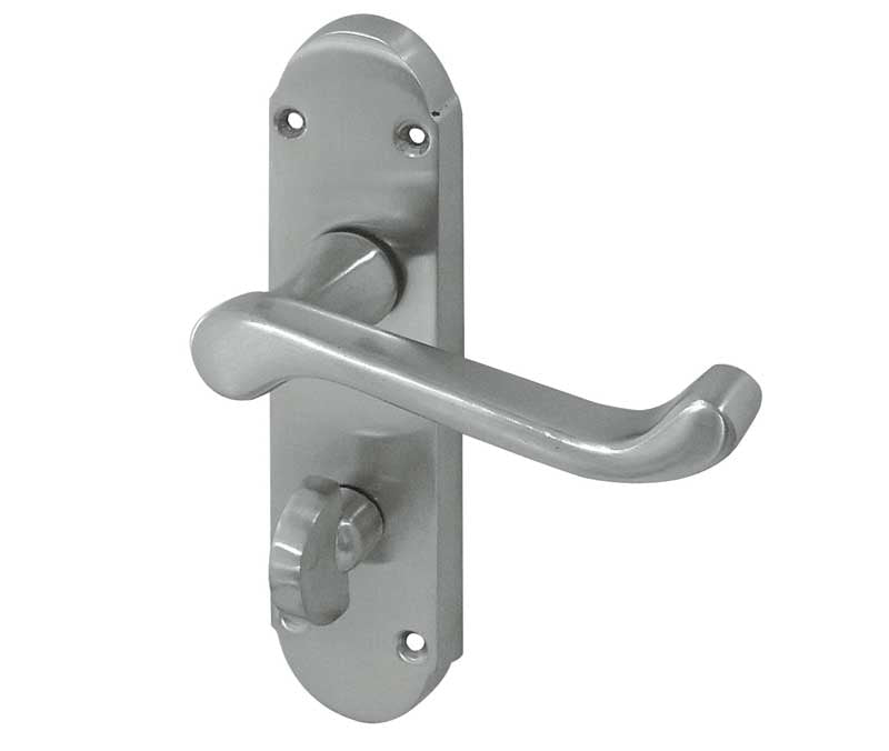 Epsom Suite Door Handle on Bathroom Plate Satin Chrome