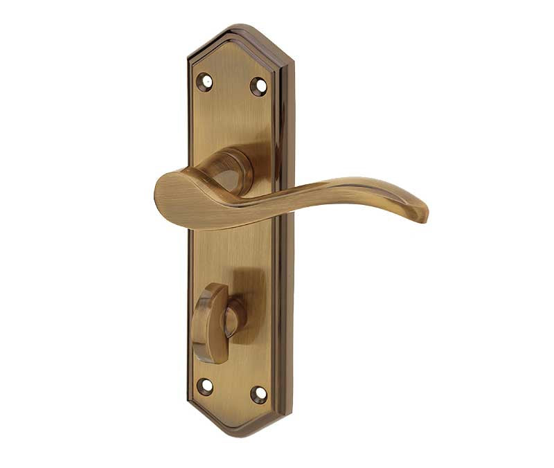 Paris Suite Door Handles on Bathroom Plate Antique Bronze
