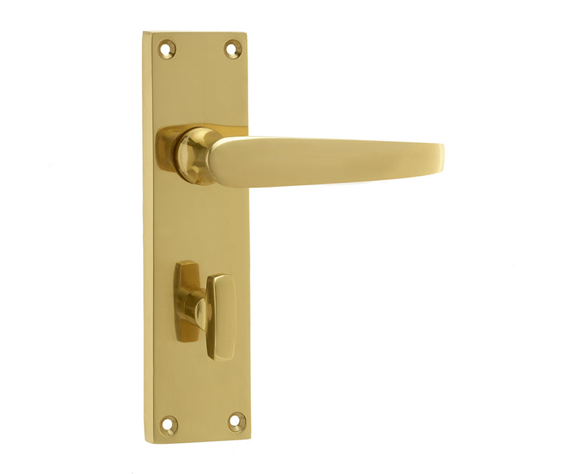 Victorian Straight Door Handle on Bathroom Plate Polished Brass