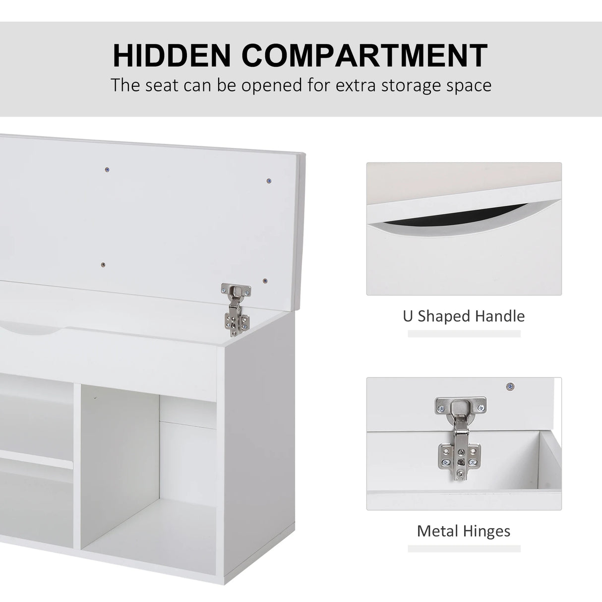 HOMCOM Wooden Shoes Cabinet Bench Hidden Storage Padded Seat Organiser Footwear Rack Hallway White 80 x 30 x 47 cm