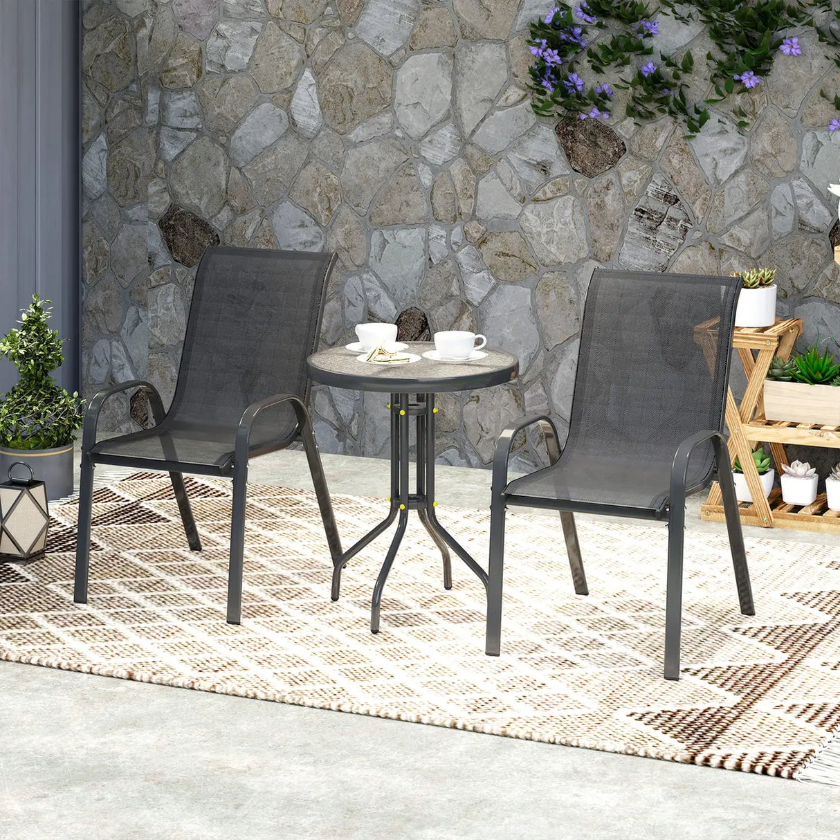 Outsunny Three-Piece Outdoor Garden Set - Black