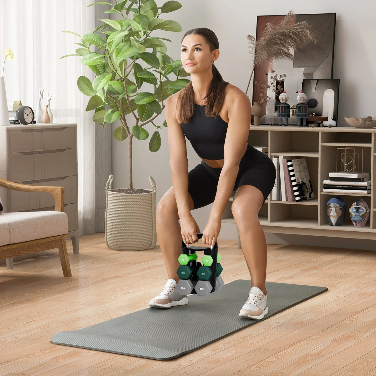 SPORTNOW Dumbbells Set with Storage Rack, 2 x 1kg, 2 x 3kg, 2 x 5kg, Green