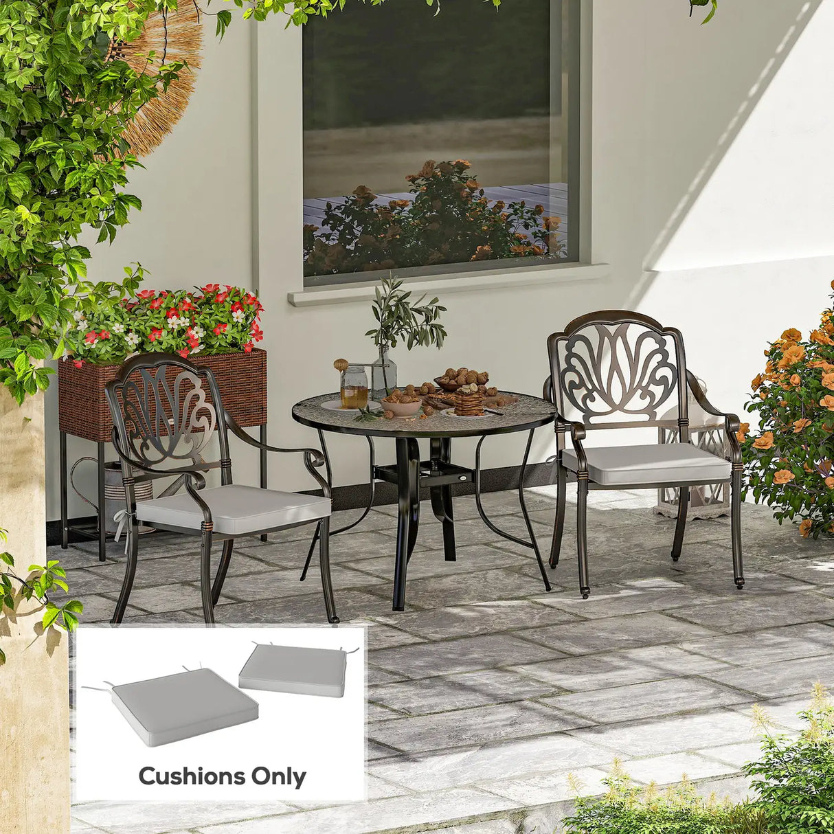 Outsunny Set of Two 45 x 45cm Garden Seat Cushions - Light Grey