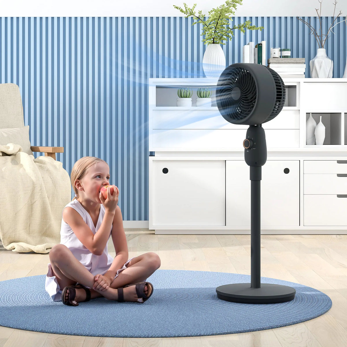 HOMCOM Pedestal Fan, Powerful Air Circulator, 12 Inch Floor Standing Fan with 3 Speed Settings, Oscillating Function for Bedroom, Home and Office, Grey
