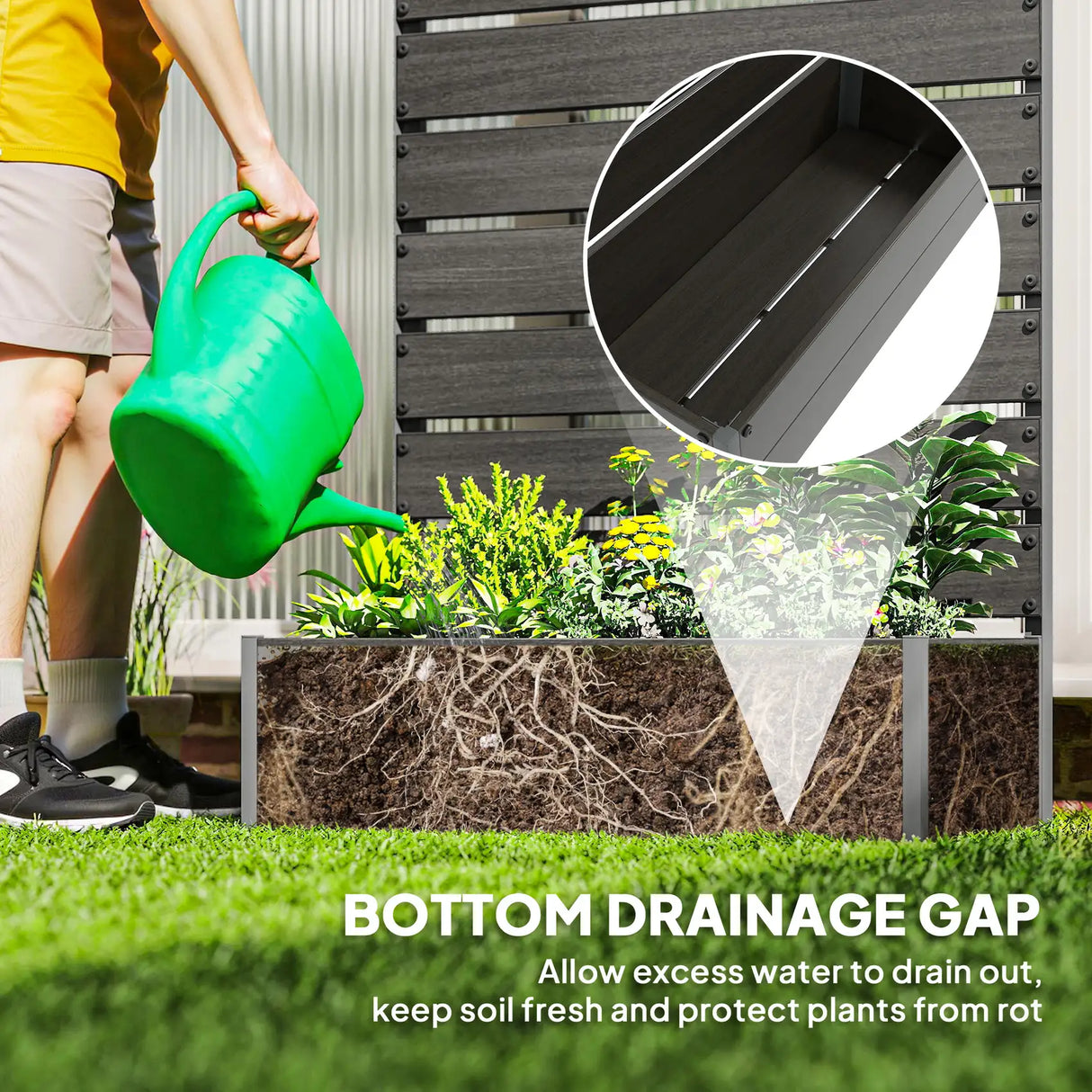 Outsunny Raised Bed for Garden, Planter with Trellis for Climbing Plants, Vines, Planter Box with Drainage Gap, Black