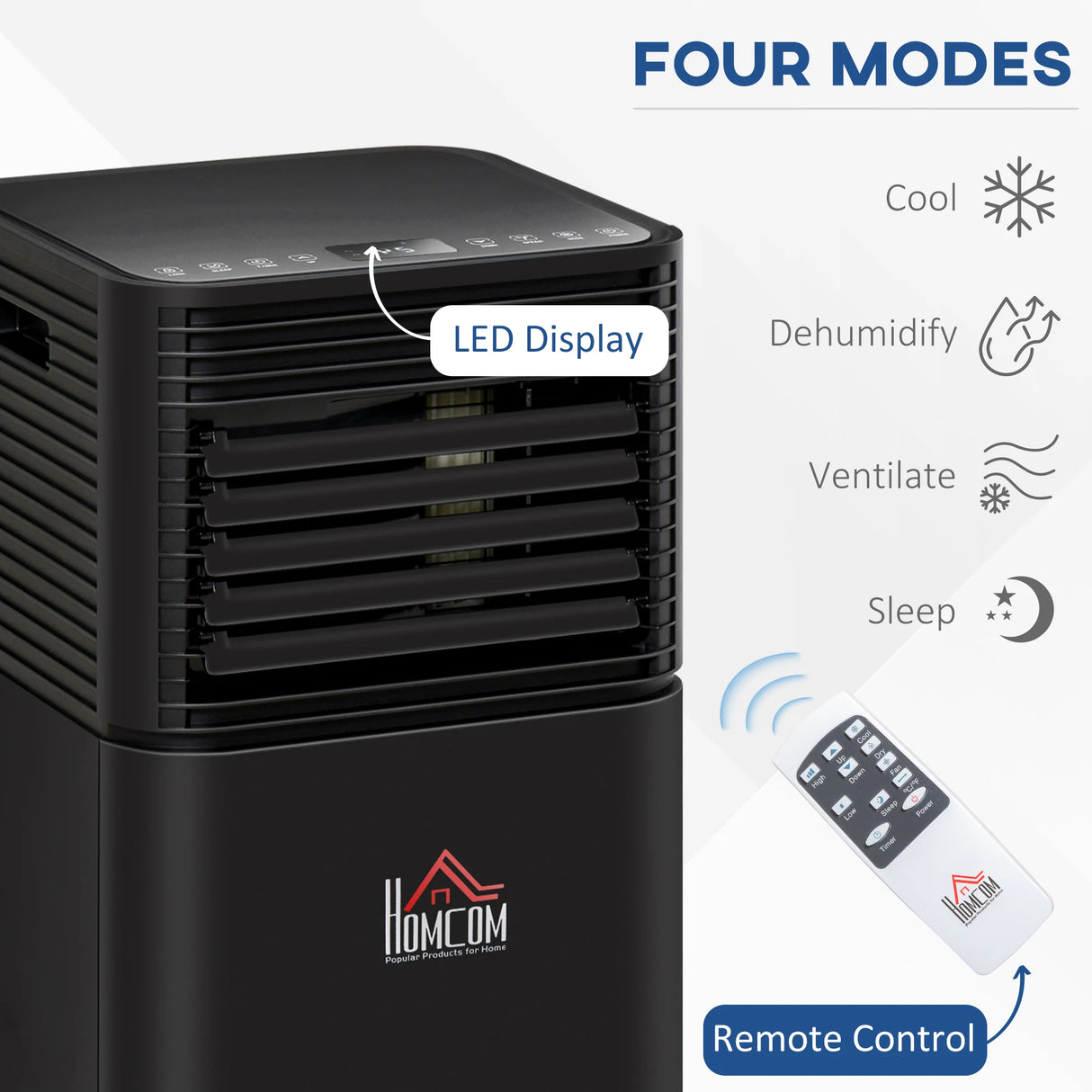 HOMCOM 7000 BTU 4-In-1 Portable Air Conditioner Unit Cooling Dehumidifying Ventilating for Room up to 26m2, with Fan, Remote, 24H Timer, Window Mount Kit, R290, A Energy Efficiency