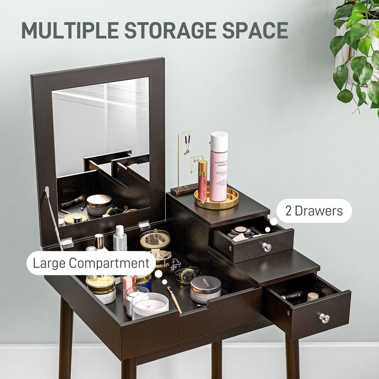HOMCOM Dressing Table with Flip-up Mirror, Makeup Desk with 2 Drawers, Vanity Table Writing Desk for Bedroom Living Room, Black