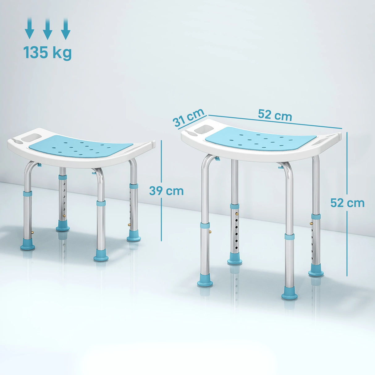 HOMCOM Shower Chair, Adjustable Height Shower Stool with Aluminium Frame and Non-Slip Feet, Bathtub Stool Seat for Elderly Disabled Handicap, Turquoise