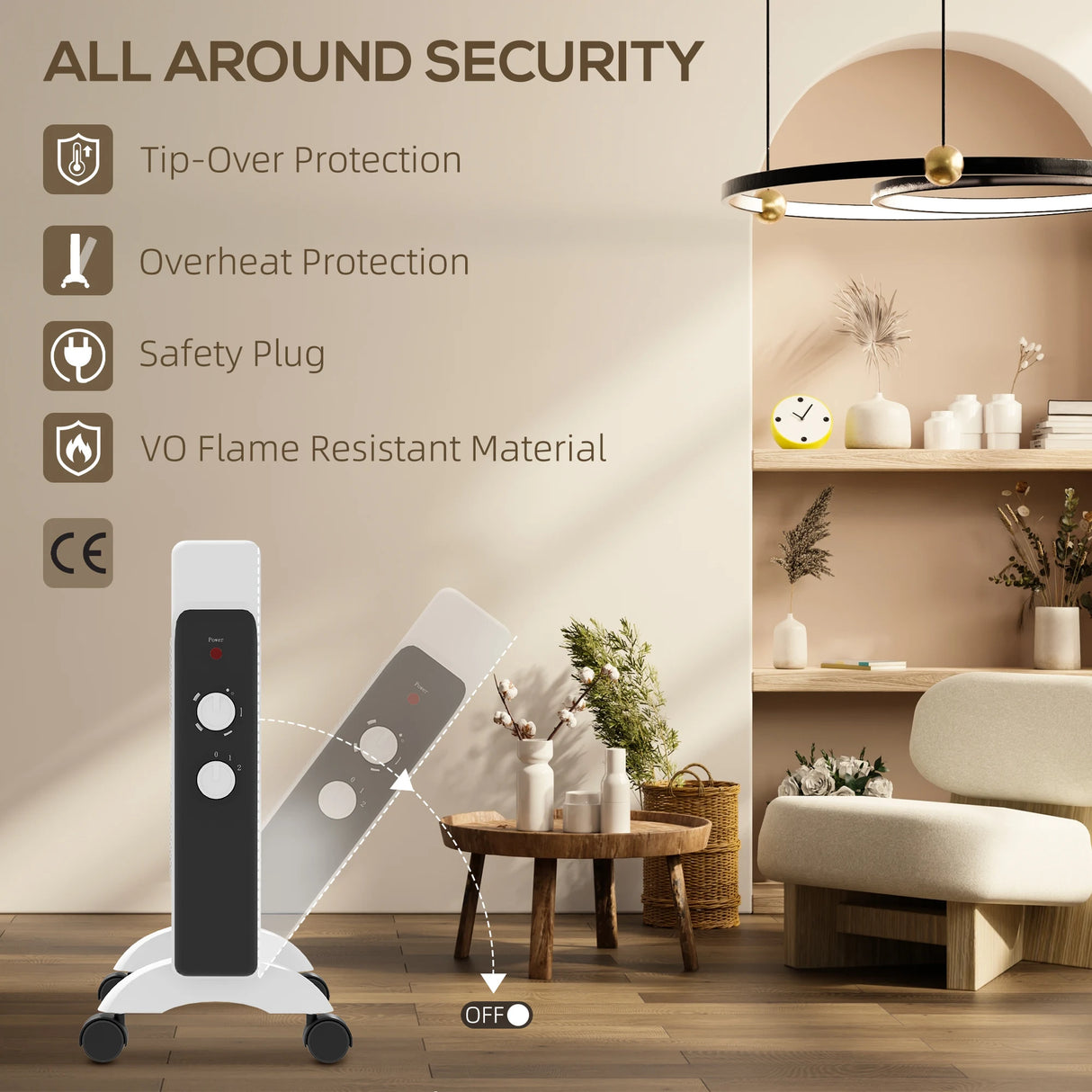 HOMCOM 2kW Electric Heater, 10-45 Temperature - White