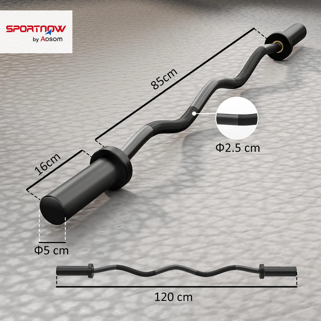SPORTNOW 4ft Olympic EZ Curl Bar, Barbell Bar for 2" Weight Plates with Non-Slip Hand Grip 120cm
