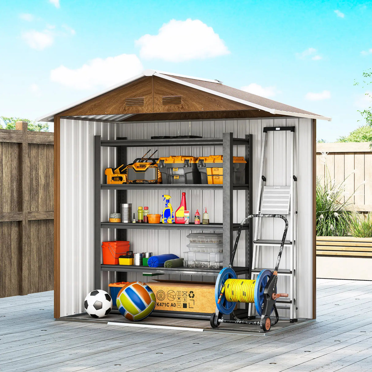 Outsunny 6.5 x 3.5ft Metal Garden Storage Shed - Brown Wood Effect