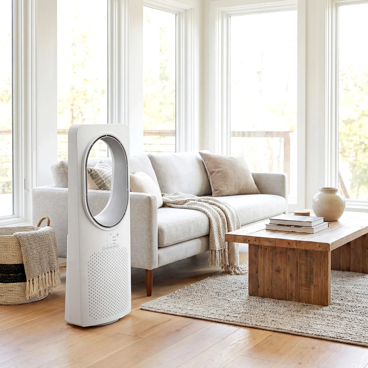 HOMCOM Bladeless Tower Fan for Bedroom, 36dB Standing Cooling Fan with Oscillating, 3 Speeds, 3 Modes, 15H Timer, White