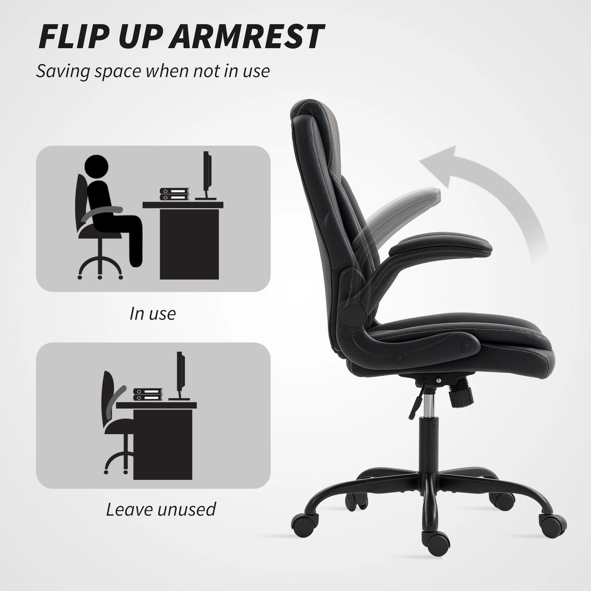 HOMCOM Faux Leather Office Chair. with Flip-Up Armrests - Black