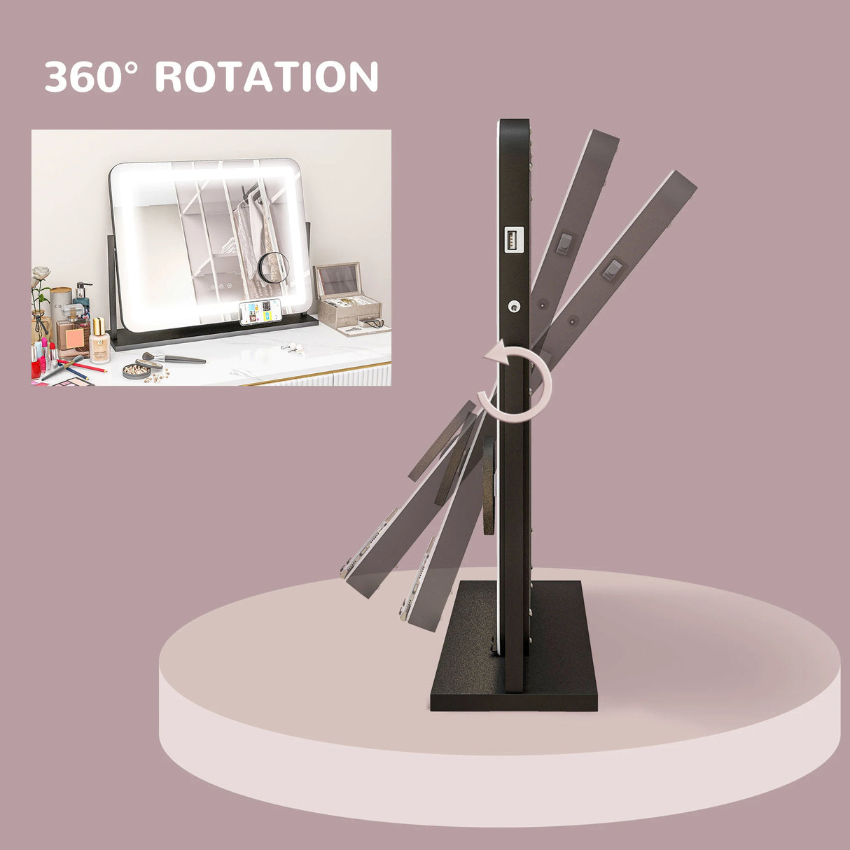 HOMCOM LED Light Tabletop Makeup Mirror, with Adjustable Settings