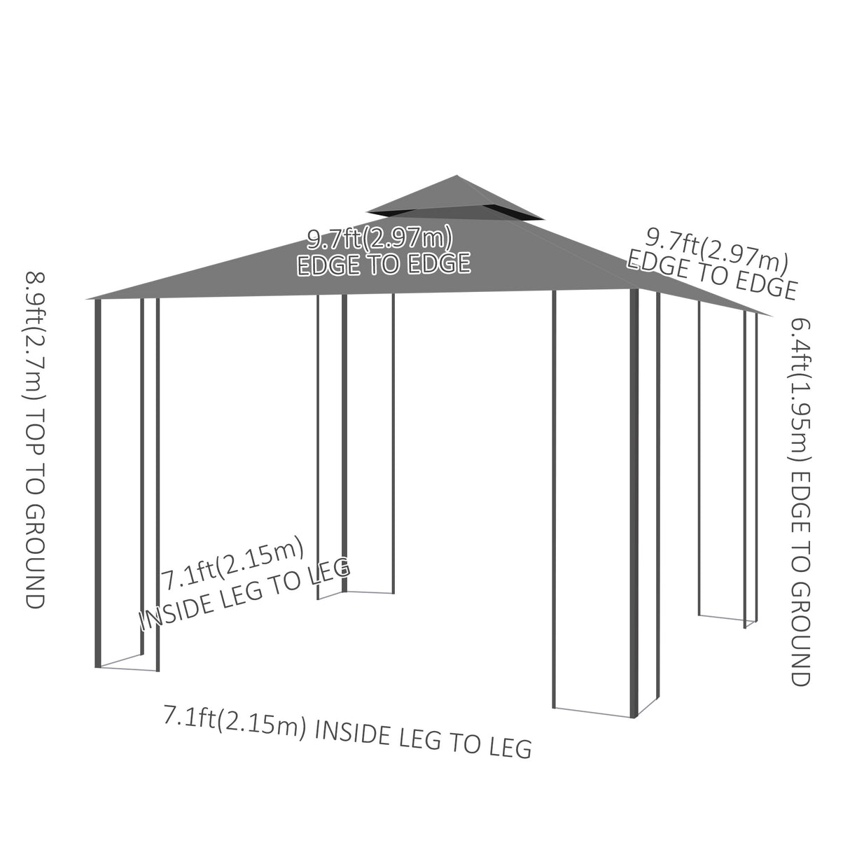 Outsunny 3 x 3(m) Patio Gazebo Canopy Garden Pavilion Tent Shelter with 2 Tier Roof and Mosquito Netting, Steel Frame, Grey