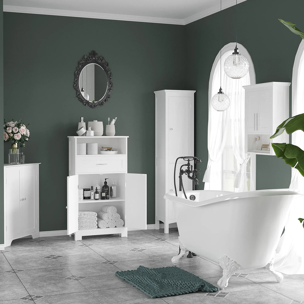 kleankin Tall Bathroom Storage Unit, Slim Bathroom Cabinet with Adjustable Shelves and Double Door, White