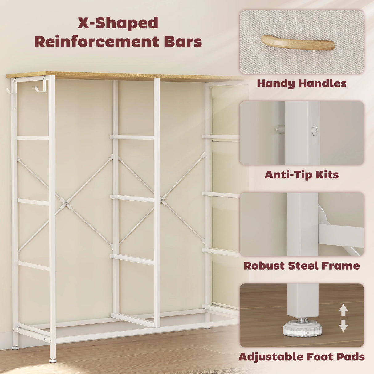 HOMCOM Chest of Eight Fabric Drawers - Beige