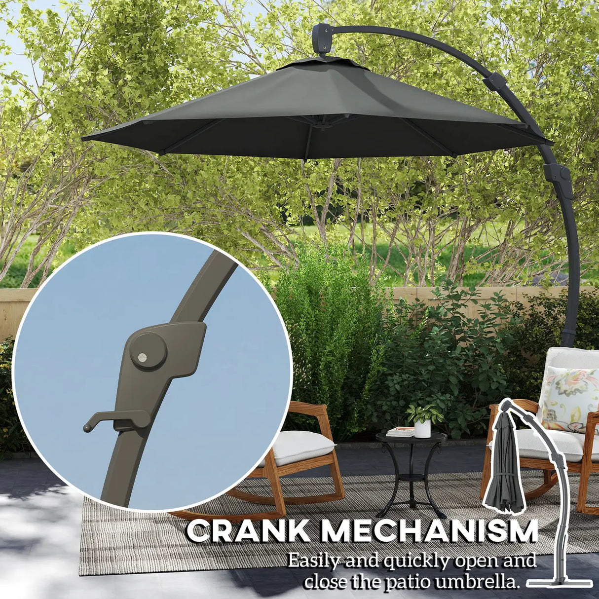 Outsunny 3(m) Garden Cantilever Parasol, Round Overhanging Umbrella with Crank Handle, Cross Base, Aluminium Frame and 360 Rotation, Banana Patio Umbrella for Outdoor Sun Shade, Grey