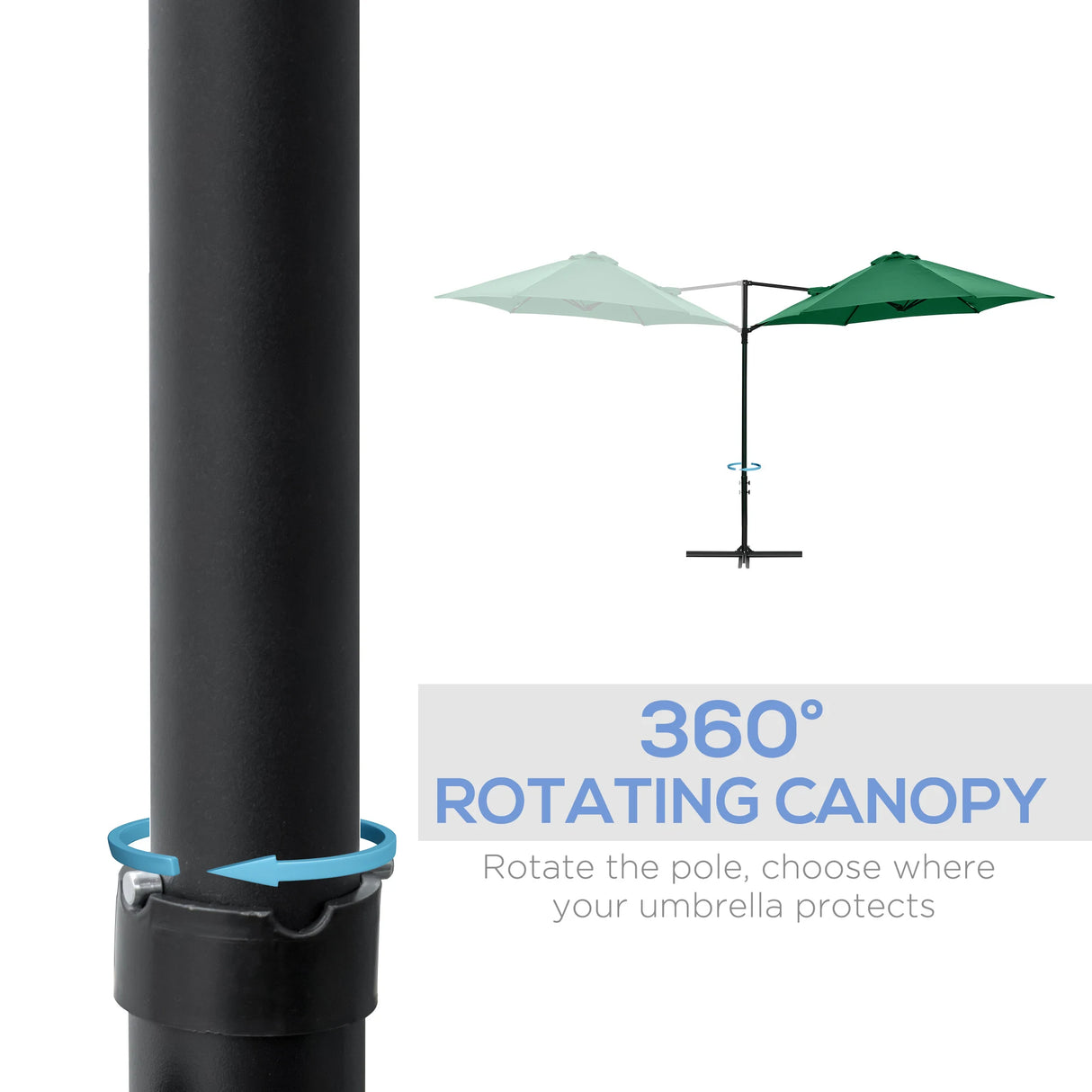 Outsunny 2.5M Garden Cantilever Parasol, Offset Roma Patio Umbrella Hanging Sun Shade Canopy Shelter with 360 Rotation and Cross Base, Green