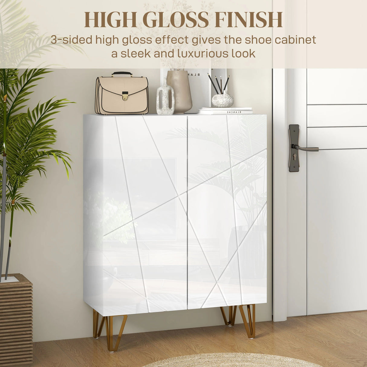 HOMCOM Narrow Shoe Storage Cabinet with Soft-Close Hinges and Adjustable Shelves for 15-20 Pairs of Shoes, White