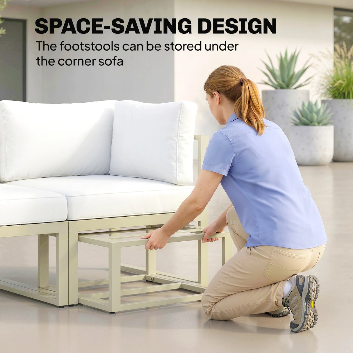 Outsunny Garden Daybed, 6 Piece Outdoor Sectional Sofa Set, Aluminium Patio Conversation Furniture Set with Coffee Table