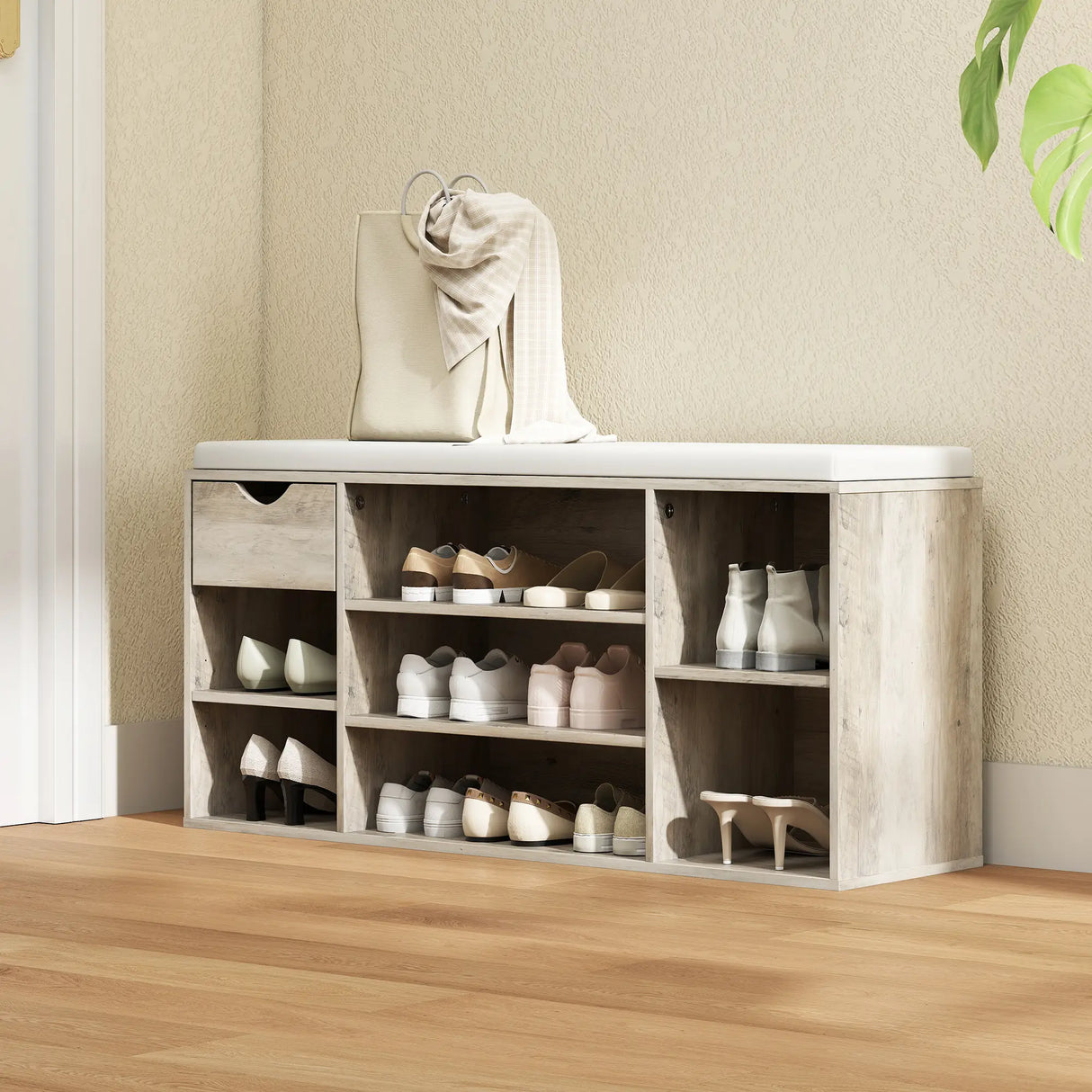 HOMCOM Shoe Storage Bench with Cushion - Grey