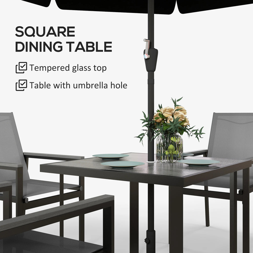 Outsunny Five-Piece Metal Dining Set, with Glass-Top Table - Grey